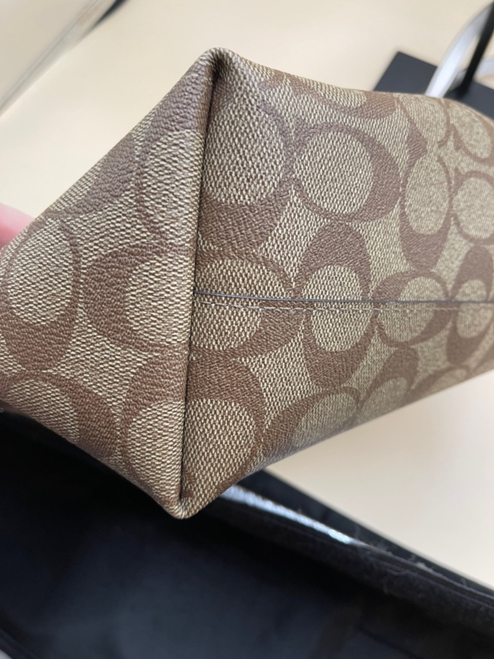 Coach Brown Mini Canvas Tote with White Trim and Festive Coach Carriage Print - Picture 5 of 6